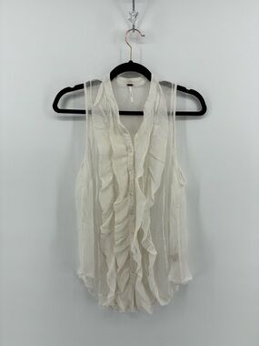 Free People Sleeveless Ruffle Button-Front Top - Cream